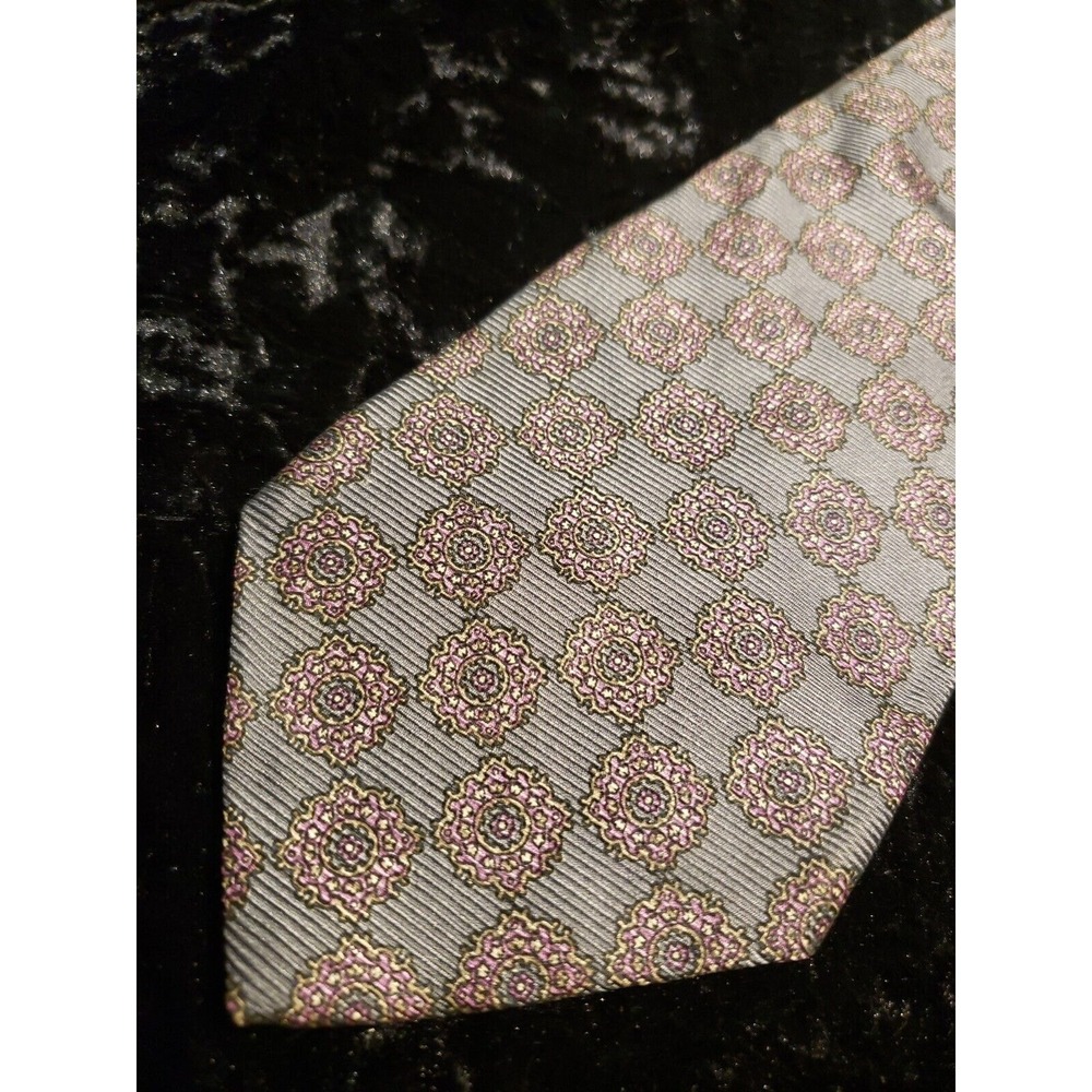 Kuppenheimer Premier Edition Neck Tie Mens Gray Pink Floral Career Wear USA Made